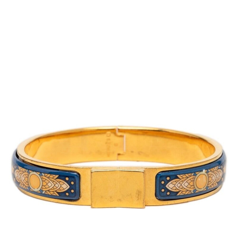 Hermes Email PM Enamel Bangle Gold Blue Plated